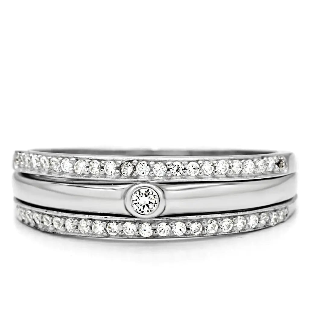 TS013 - Rhodium 925 Sterling Silver Ring with AAA Grade CZ in Clear - Alamode - Flyclothing LLC