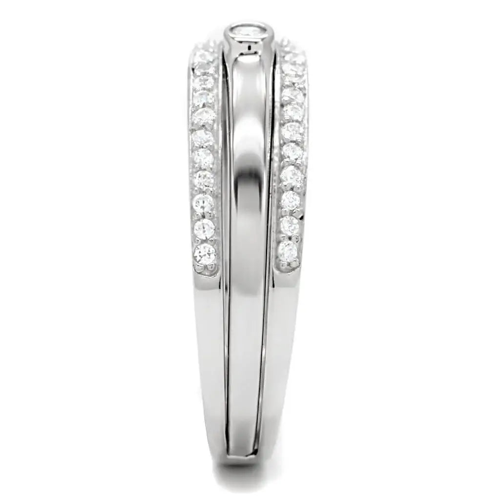 TS013 - Rhodium 925 Sterling Silver Ring with AAA Grade CZ in Clear - Alamode - Flyclothing LLC