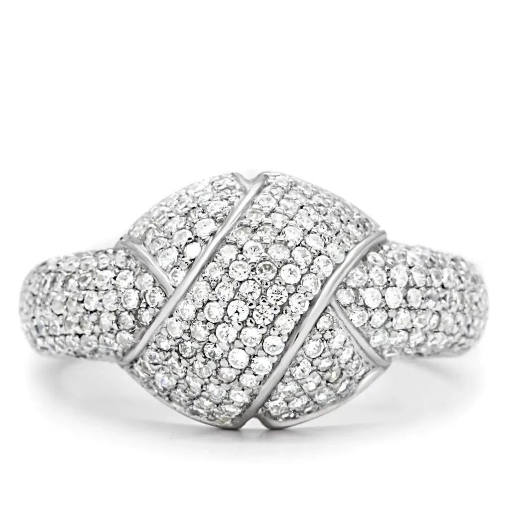 TS016 - Rhodium 925 Sterling Silver Ring with AAA Grade CZ in Clear - Alamode - Flyclothing LLC