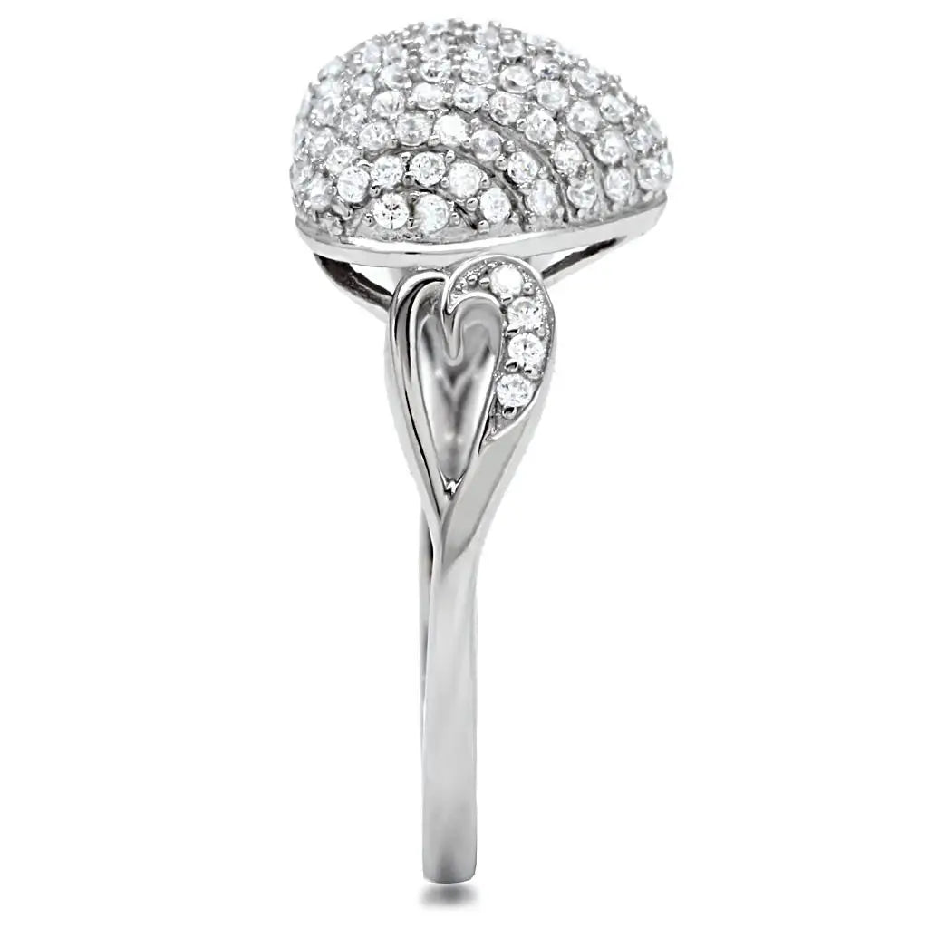 TS017 - Rhodium 925 Sterling Silver Ring with AAA Grade CZ in Clear - Alamode - Flyclothing LLC
