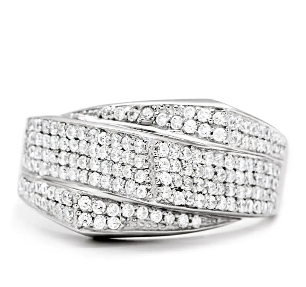 TS018 - Rhodium 925 Sterling Silver Ring with AAA Grade CZ in Clear - Alamode - Flyclothing LLC
