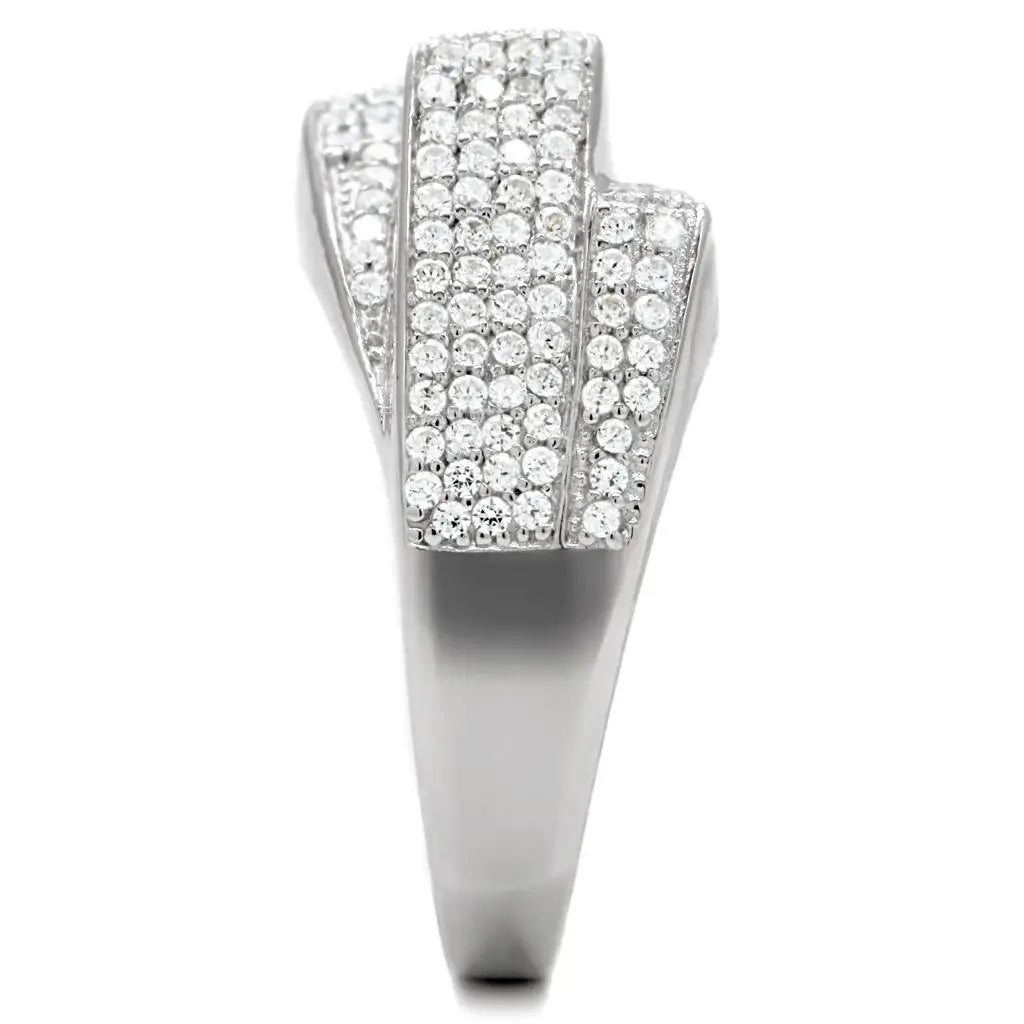 TS018 - Rhodium 925 Sterling Silver Ring with AAA Grade CZ in Clear - Alamode - Flyclothing LLC