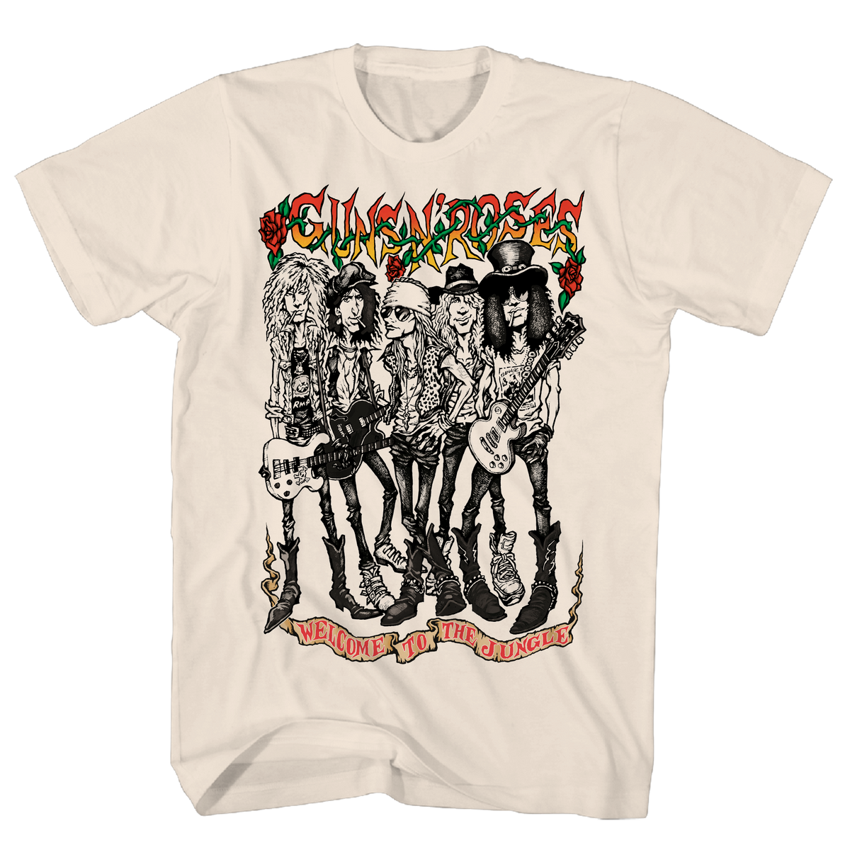 Guns N Roses Caricature Band Photo Natural T-Shirt