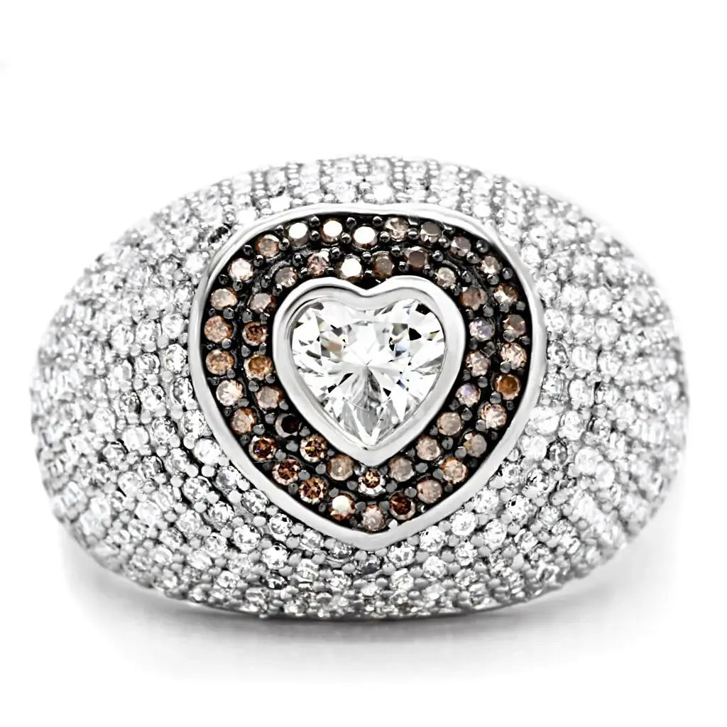 TS022 - Rhodium + Ruthenium 925 Sterling Silver Ring with AAA Grade CZ in Brown - Alamode - Flyclothing LLC
