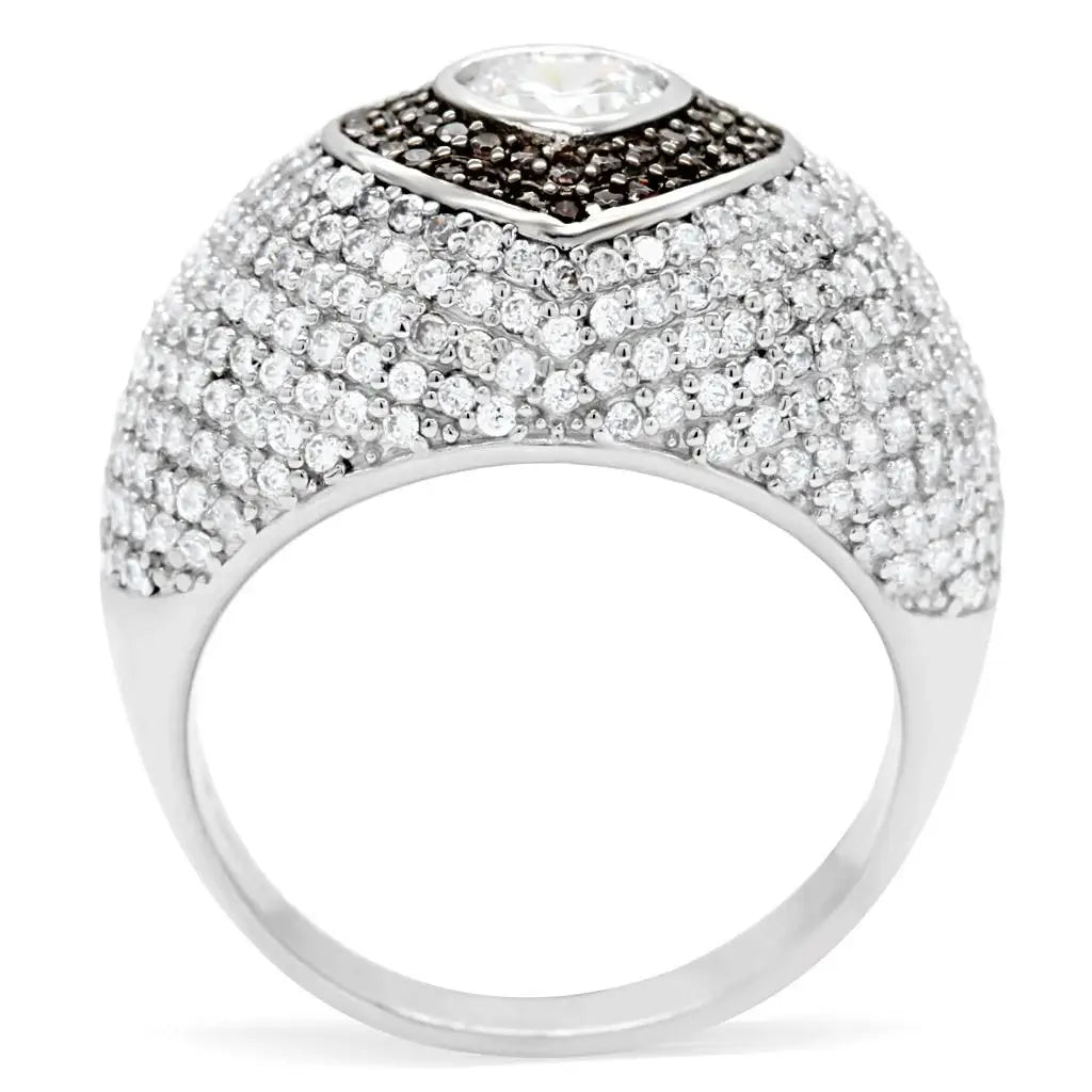 TS022 - Rhodium + Ruthenium 925 Sterling Silver Ring with AAA Grade CZ in Brown - Alamode - Flyclothing LLC