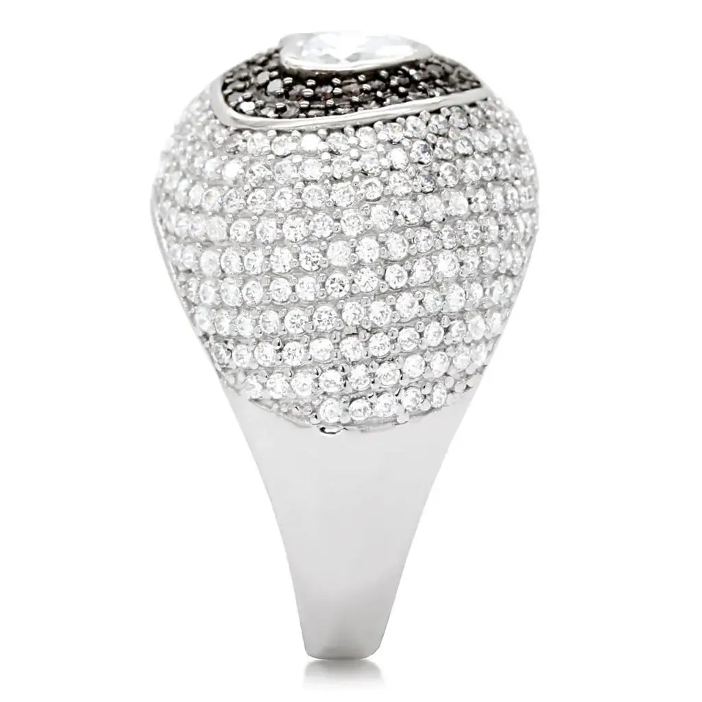 TS022 - Rhodium + Ruthenium 925 Sterling Silver Ring with AAA Grade CZ in Brown - Alamode - Flyclothing LLC
