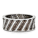 TS023 - Rhodium + Ruthenium 925 Sterling Silver Ring with AAA Grade CZ  in Brown