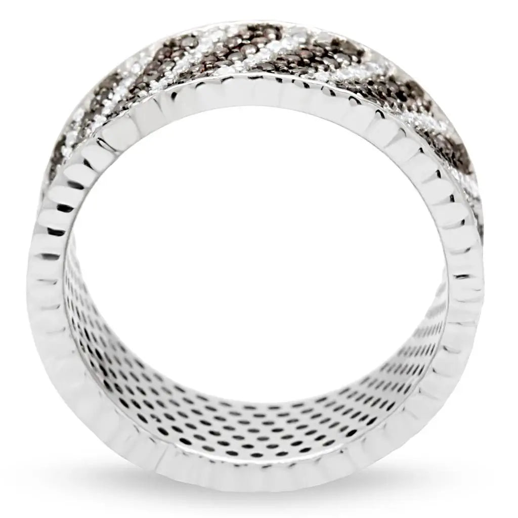 TS023 - Rhodium + Ruthenium 925 Sterling Silver Ring with AAA Grade CZ in Brown - Alamode - Flyclothing LLC