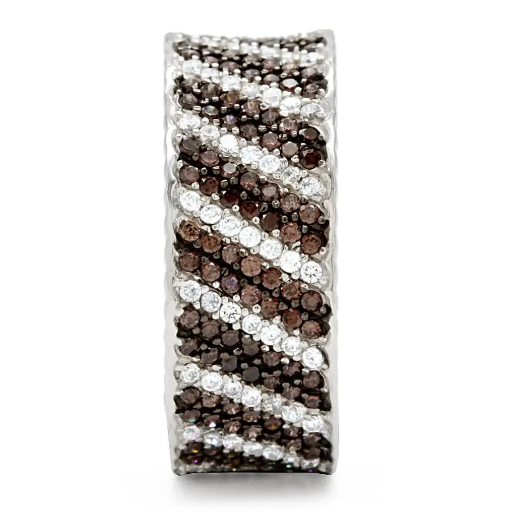 TS023 - Rhodium + Ruthenium 925 Sterling Silver Ring with AAA Grade CZ in Brown - Alamode - Flyclothing LLC