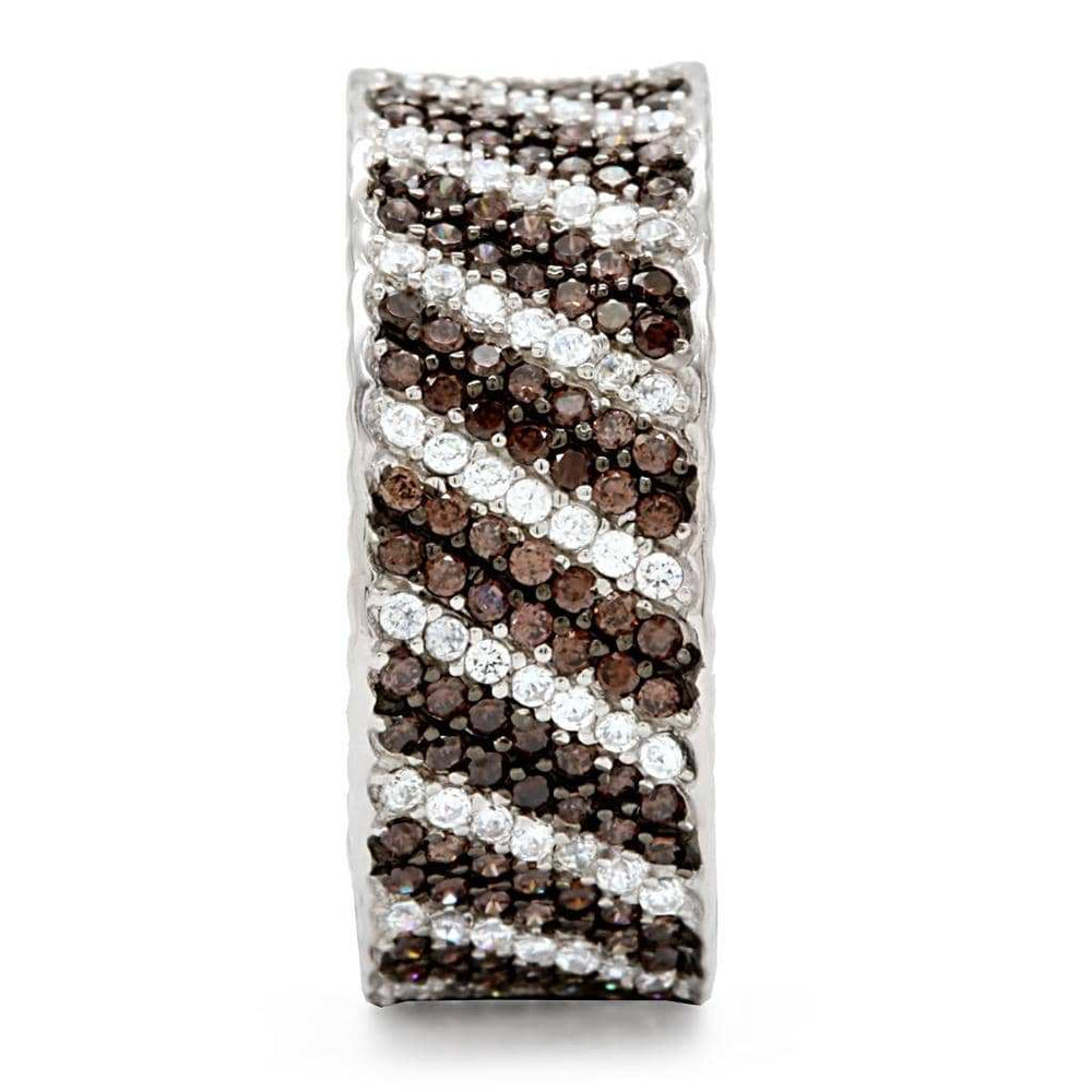 TS023 - Rhodium + Ruthenium 925 Sterling Silver Ring with AAA Grade CZ in Brown - Alamode - Flyclothing LLC