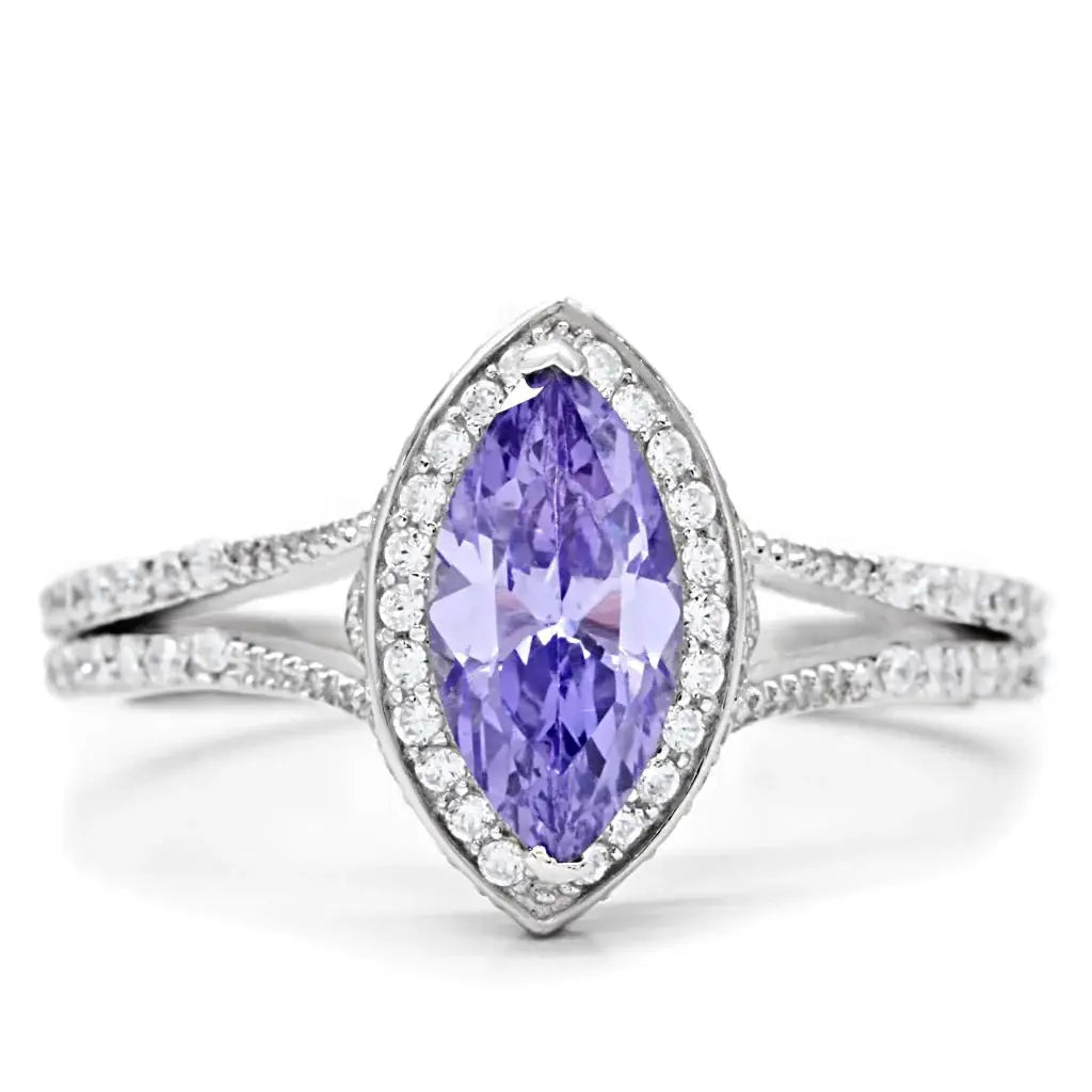 TS024 - Rhodium 925 Sterling Silver Ring with AAA Grade CZ in Tanzanite - Alamode - Flyclothing LLC