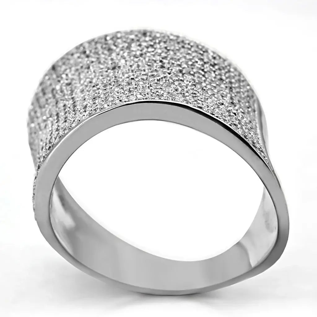 TS027 - Rhodium 925 Sterling Silver Ring with AAA Grade CZ in Clear - Alamode - Flyclothing LLC