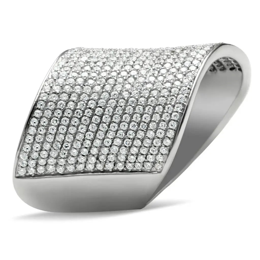 TS027 - Rhodium 925 Sterling Silver Ring with AAA Grade CZ in Clear - Alamode - Flyclothing LLC