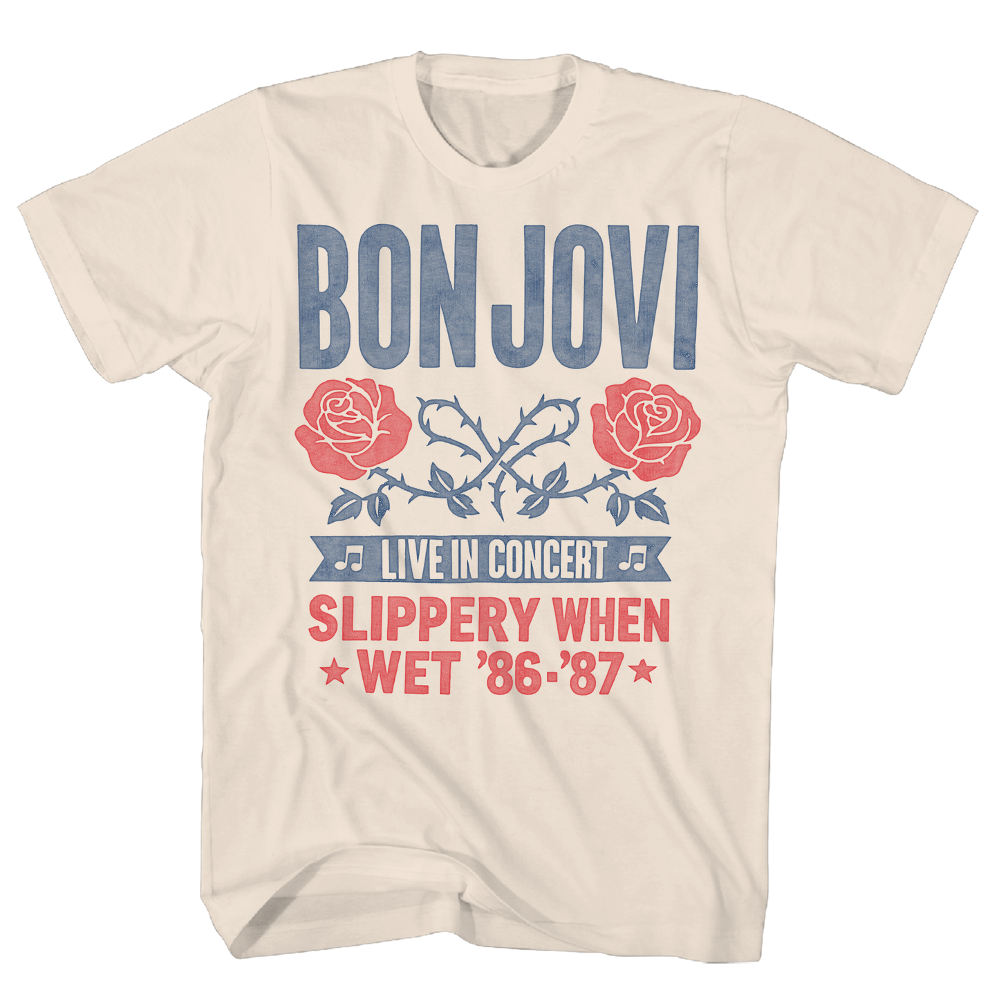 BON JOVI HATCH ROSES SLIPPERY WHEN WET 86-87 TOUR NATURAL T-SHIRT