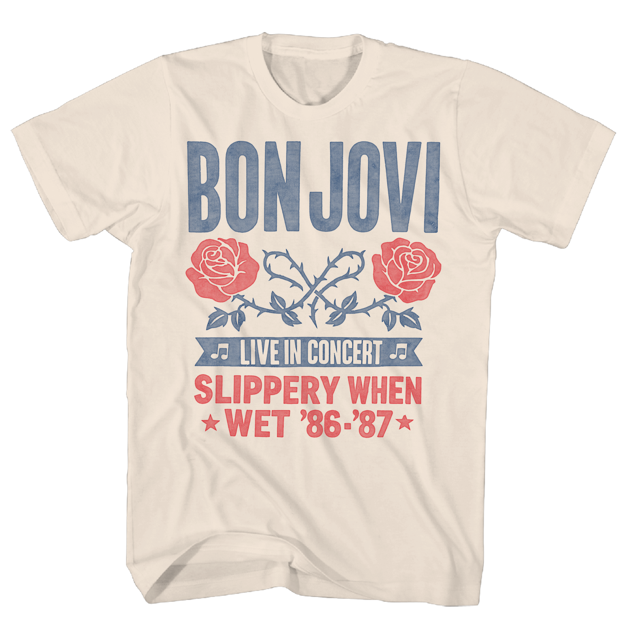 BON JOVI HATCH ROSES SLIPPERY WHEN WET 86-87 TOUR NATURAL T-SHIRT