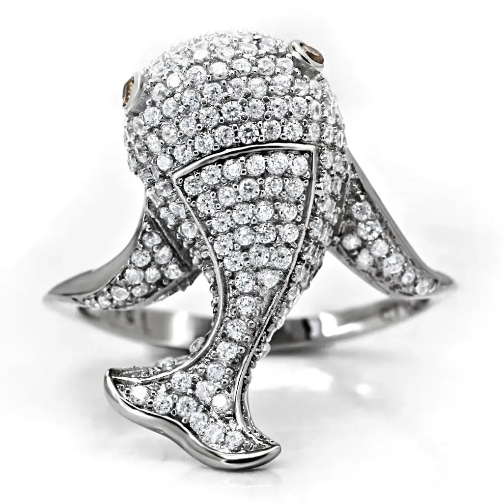 TS031 - Rhodium 925 Sterling Silver Ring with AAA Grade CZ in Brown - Alamode - Flyclothing LLC