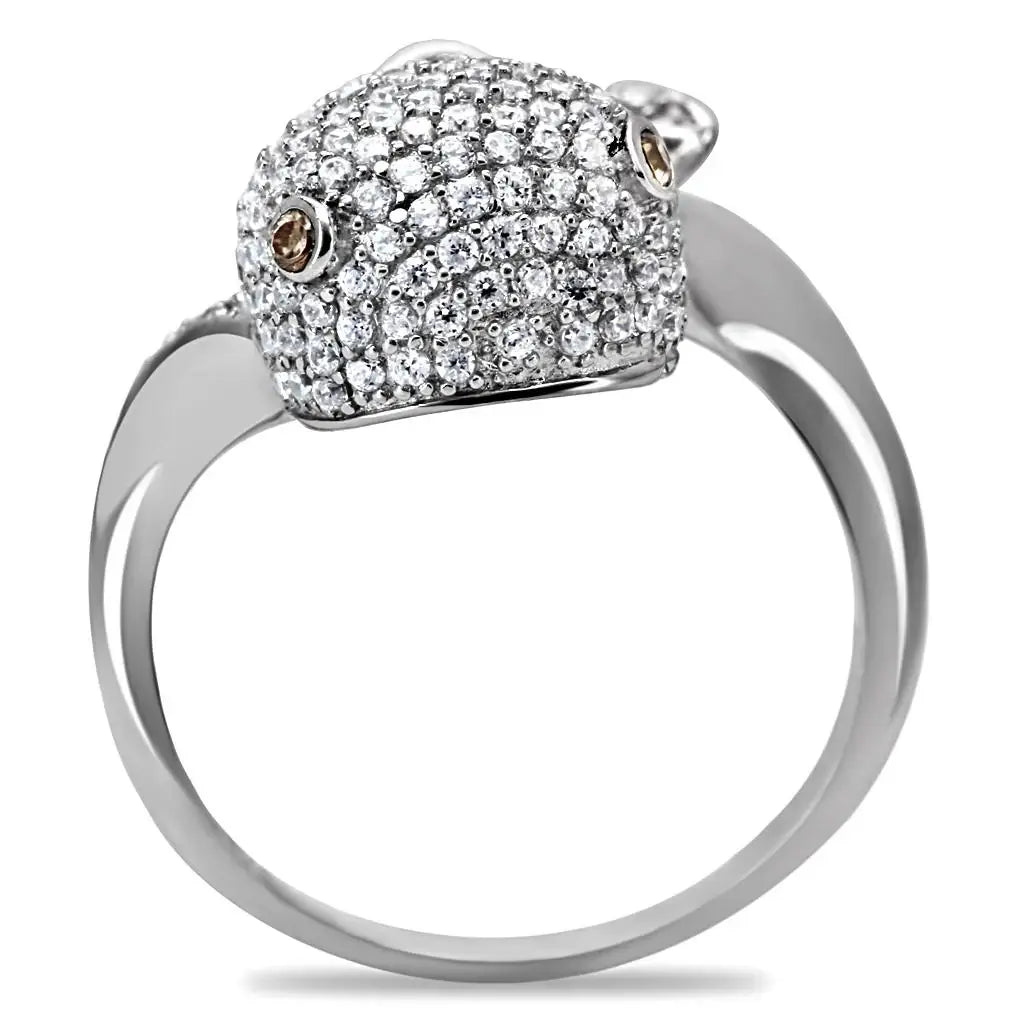 TS031 - Rhodium 925 Sterling Silver Ring with AAA Grade CZ in Brown - Alamode - Flyclothing LLC