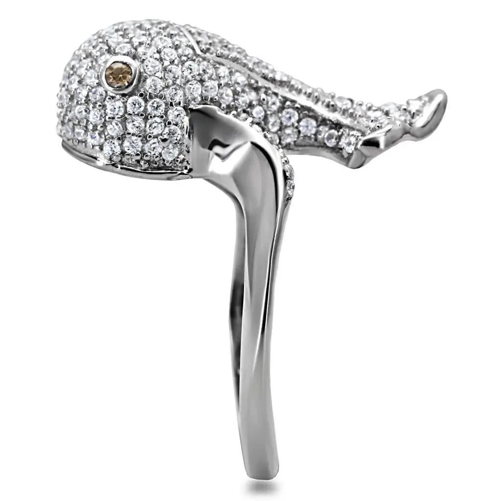 TS031 - Rhodium 925 Sterling Silver Ring with AAA Grade CZ in Brown - Alamode - Flyclothing LLC