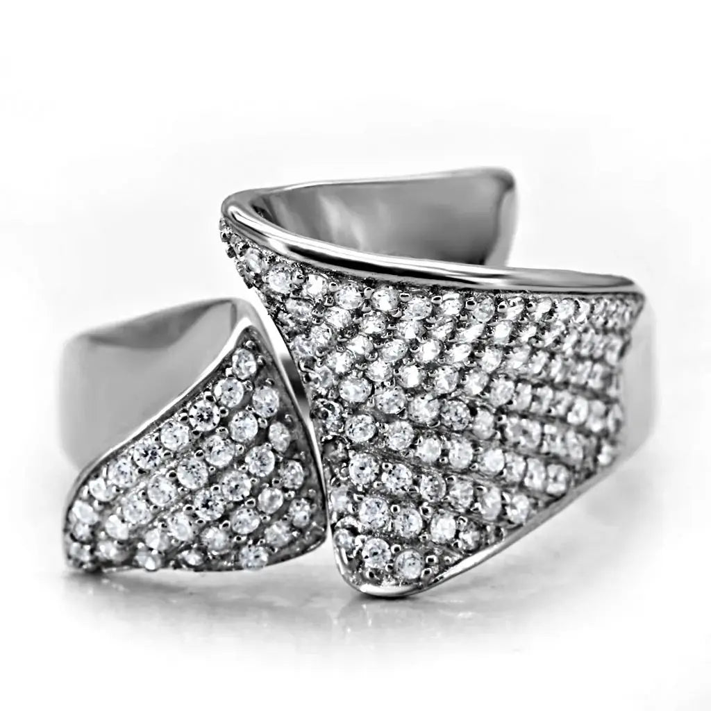 TS032 - Rhodium 925 Sterling Silver Ring with AAA Grade CZ in Clear - Alamode - Flyclothing LLC