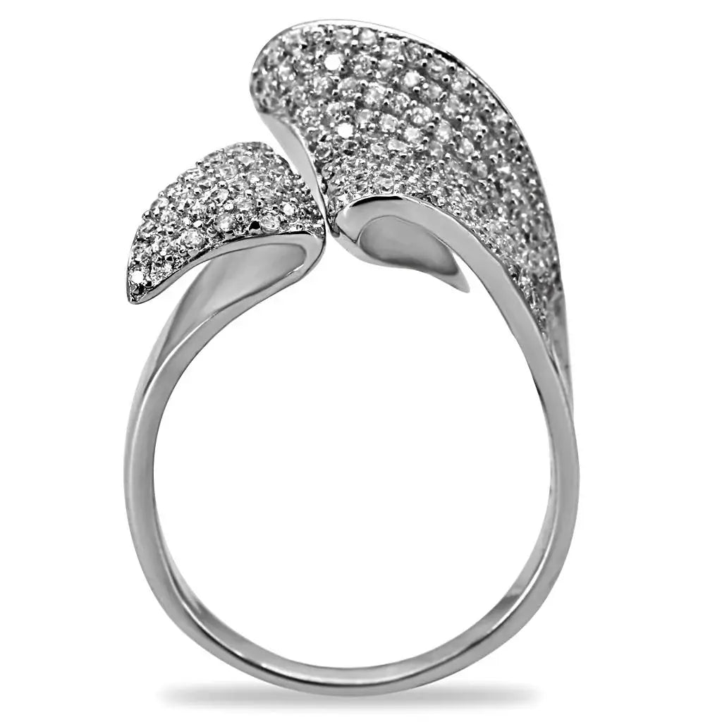 TS032 - Rhodium 925 Sterling Silver Ring with AAA Grade CZ in Clear - Alamode - Flyclothing LLC