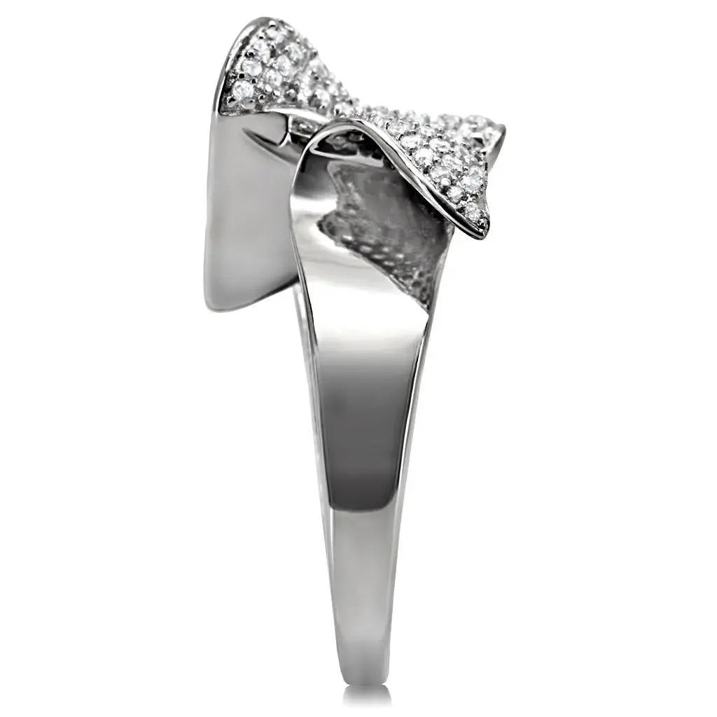 TS032 - Rhodium 925 Sterling Silver Ring with AAA Grade CZ in Clear - Alamode - Flyclothing LLC