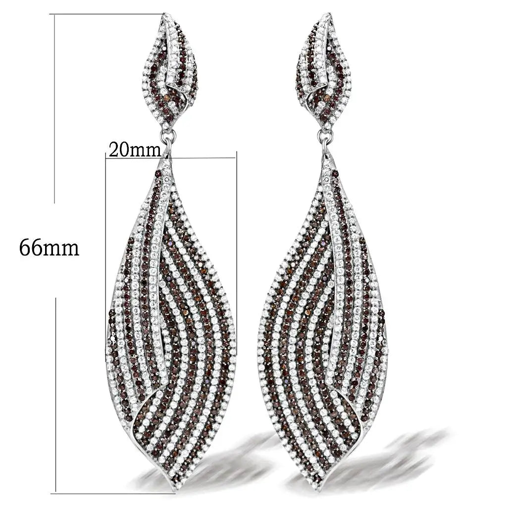 TS033 - Rhodium 925 Sterling Silver Earrings with Assorted in Brown - Alamode - Flyclothing LLC