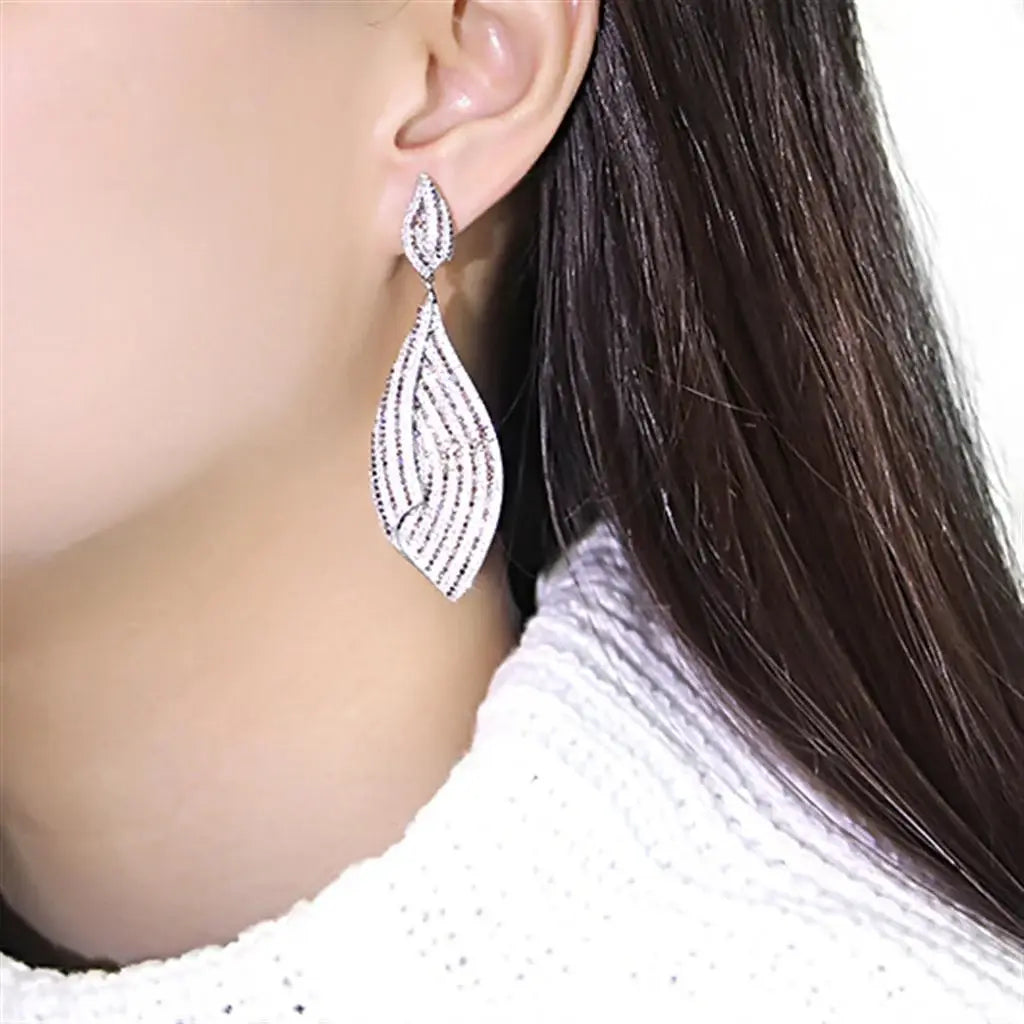 TS033 - Rhodium 925 Sterling Silver Earrings with Assorted in Brown - Alamode - Flyclothing LLC