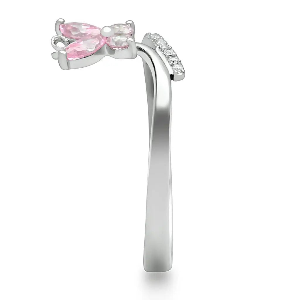 TS042 - Rhodium 925 Sterling Silver Ring with AAA Grade CZ in Light Rose - Alamode - Flyclothing LLC