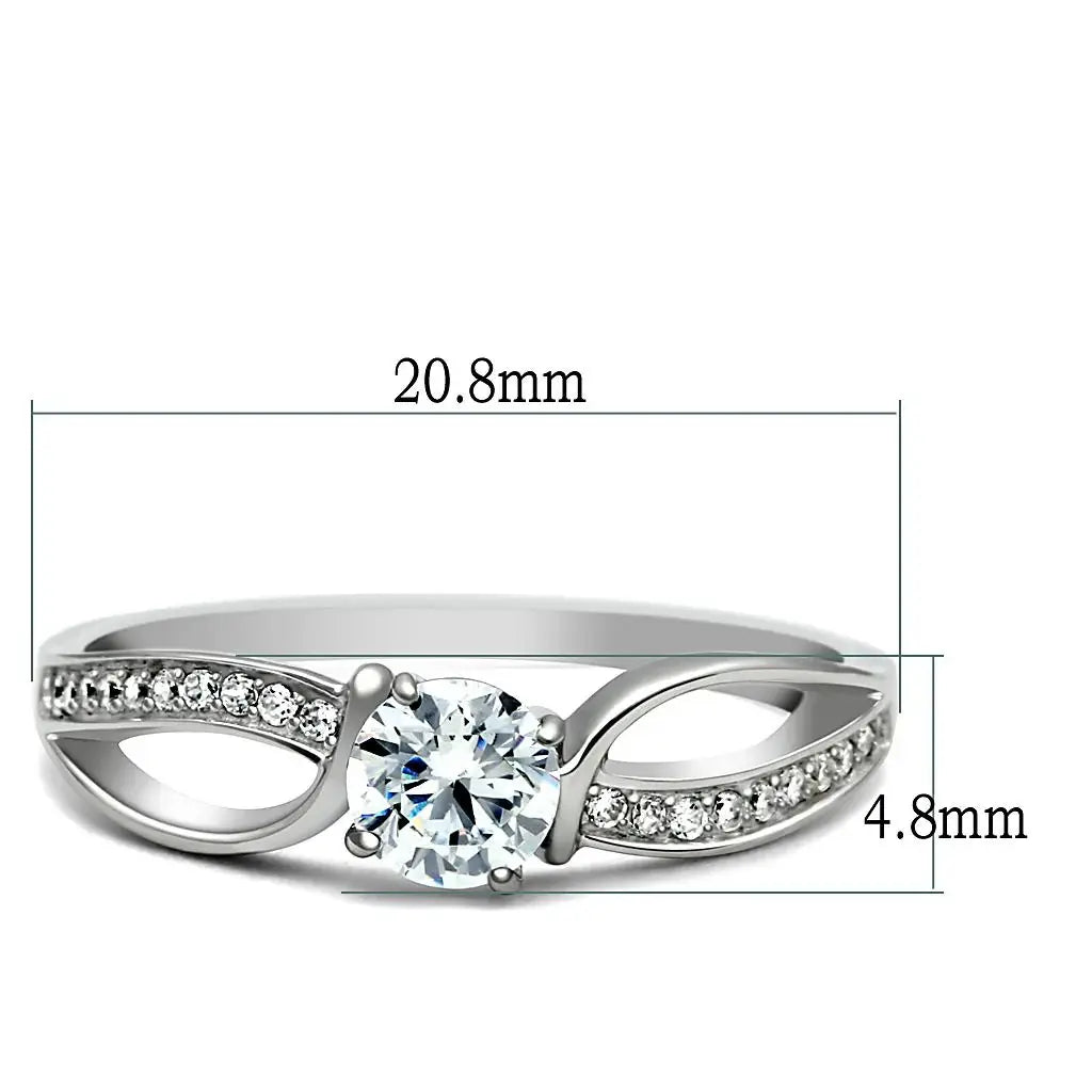 TS044 - Rhodium 925 Sterling Silver Ring with AAA Grade CZ in Clear - Alamode - Flyclothing LLC