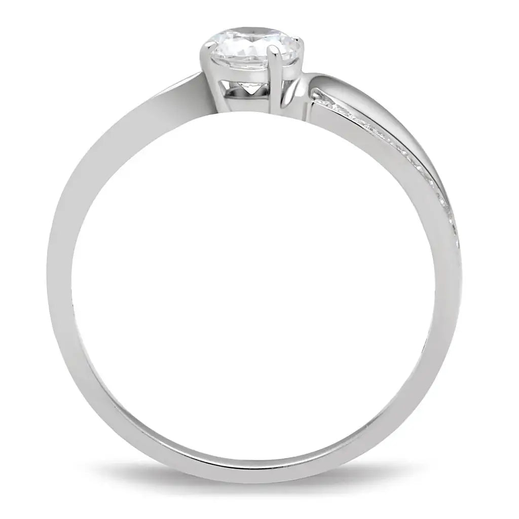 TS044 - Rhodium 925 Sterling Silver Ring with AAA Grade CZ in Clear - Alamode - Flyclothing LLC