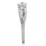TS044 - Rhodium 925 Sterling Silver Ring with AAA Grade CZ  in Clear - Alamode