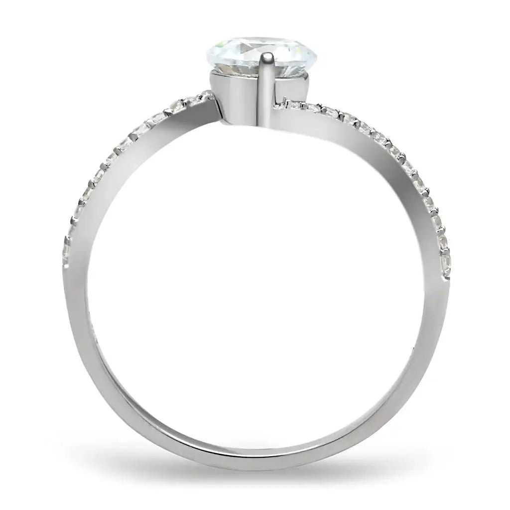 TS045 - Rhodium 925 Sterling Silver Ring with AAA Grade CZ in Clear - Alamode - Flyclothing LLC