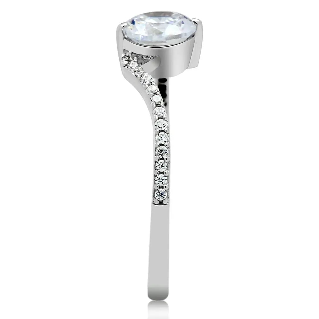TS045 - Rhodium 925 Sterling Silver Ring with AAA Grade CZ in Clear - Alamode - Flyclothing LLC