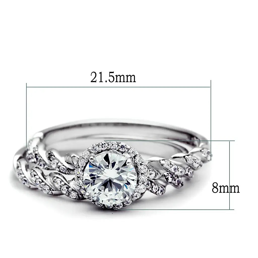 TS046 - Rhodium 925 Sterling Silver Ring with AAA Grade CZ in Clear - Alamode - Flyclothing LLC