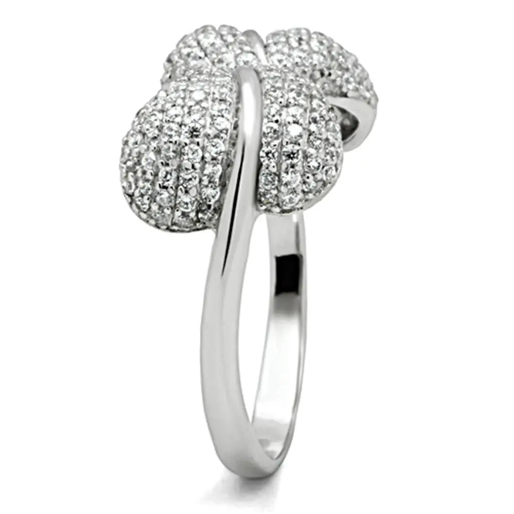 TS050 - Rhodium 925 Sterling Silver Ring with AAA Grade CZ in Clear - Alamode - Flyclothing LLC