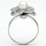 TS070 - Rhodium 925 Sterling Silver Ring with Synthetic Pearl in White - Alamode - Flyclothing LLC