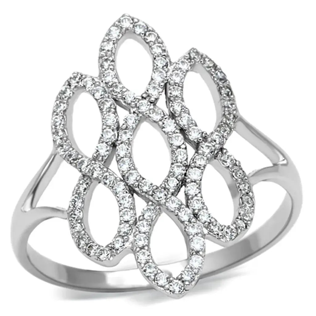 TS071 - Rhodium 925 Sterling Silver Ring with AAA Grade CZ in Clear - Alamode - Flyclothing LLC