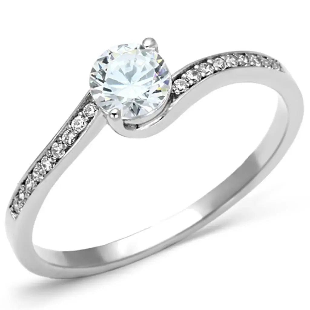 TS078 - Rhodium 925 Sterling Silver Ring with AAA Grade CZ in Clear - Alamode - Flyclothing LLC