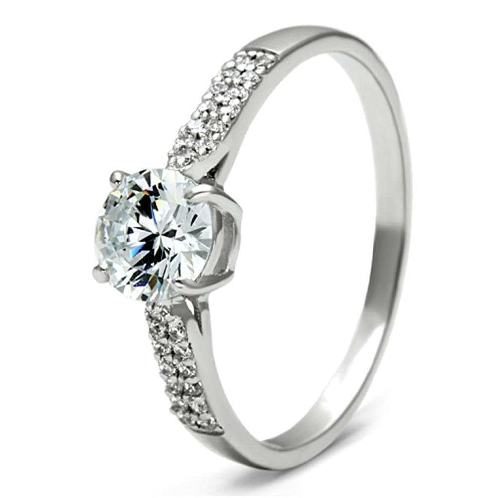 TS080 - Rhodium 925 Sterling Silver Ring with AAA Grade CZ in Clear - Alamode - Flyclothing LLC