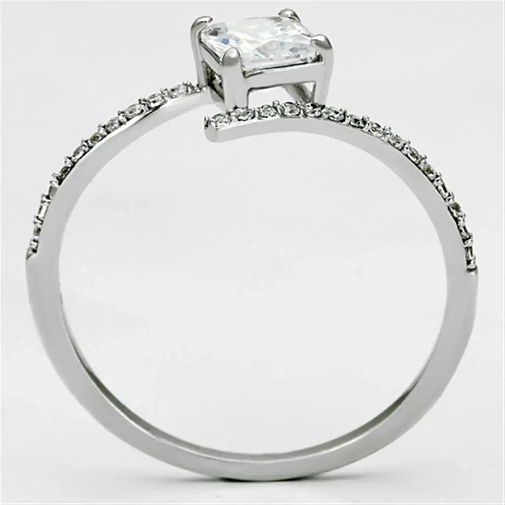 TS083 - Rhodium 925 Sterling Silver Ring with AAA Grade CZ in Clear - Alamode - Flyclothing LLC