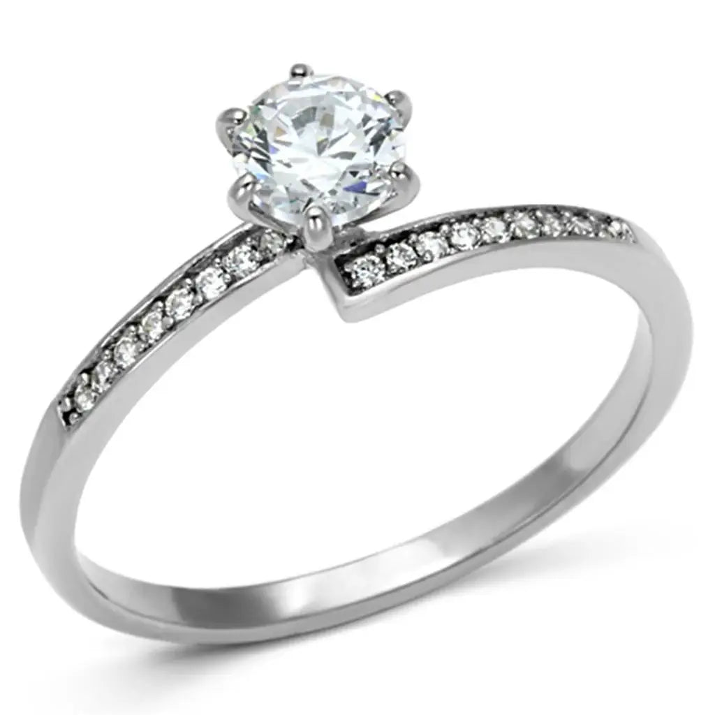 TS084 - Rhodium 925 Sterling Silver Ring with AAA Grade CZ in Clear - Alamode - Flyclothing LLC