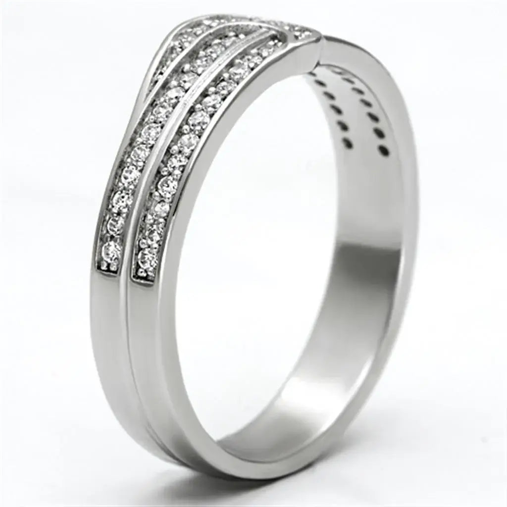 TS091 - Rhodium 925 Sterling Silver Ring with AAA Grade CZ in Clear - Alamode - Flyclothing LLC