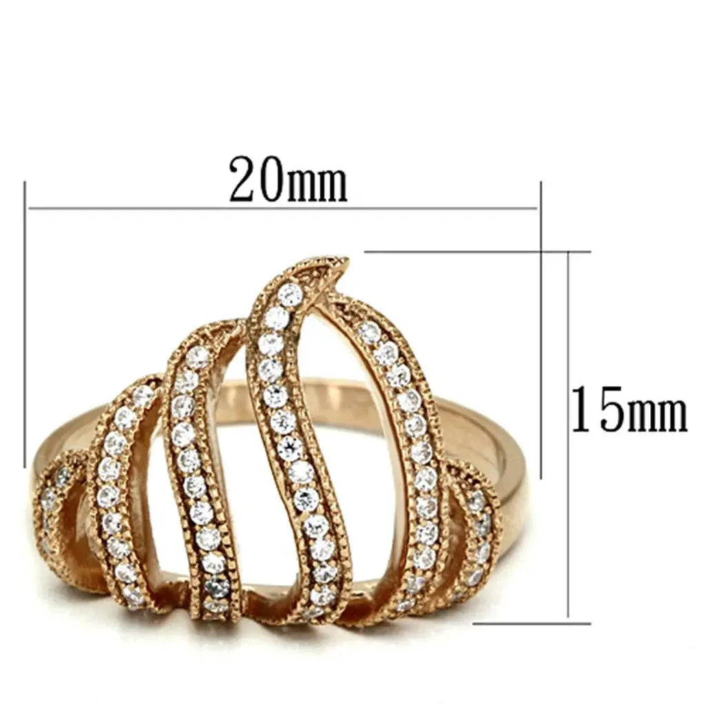 TS096 - Rose Gold 925 Sterling Silver Ring with AAA Grade CZ in Clear - Alamode - Flyclothing LLC