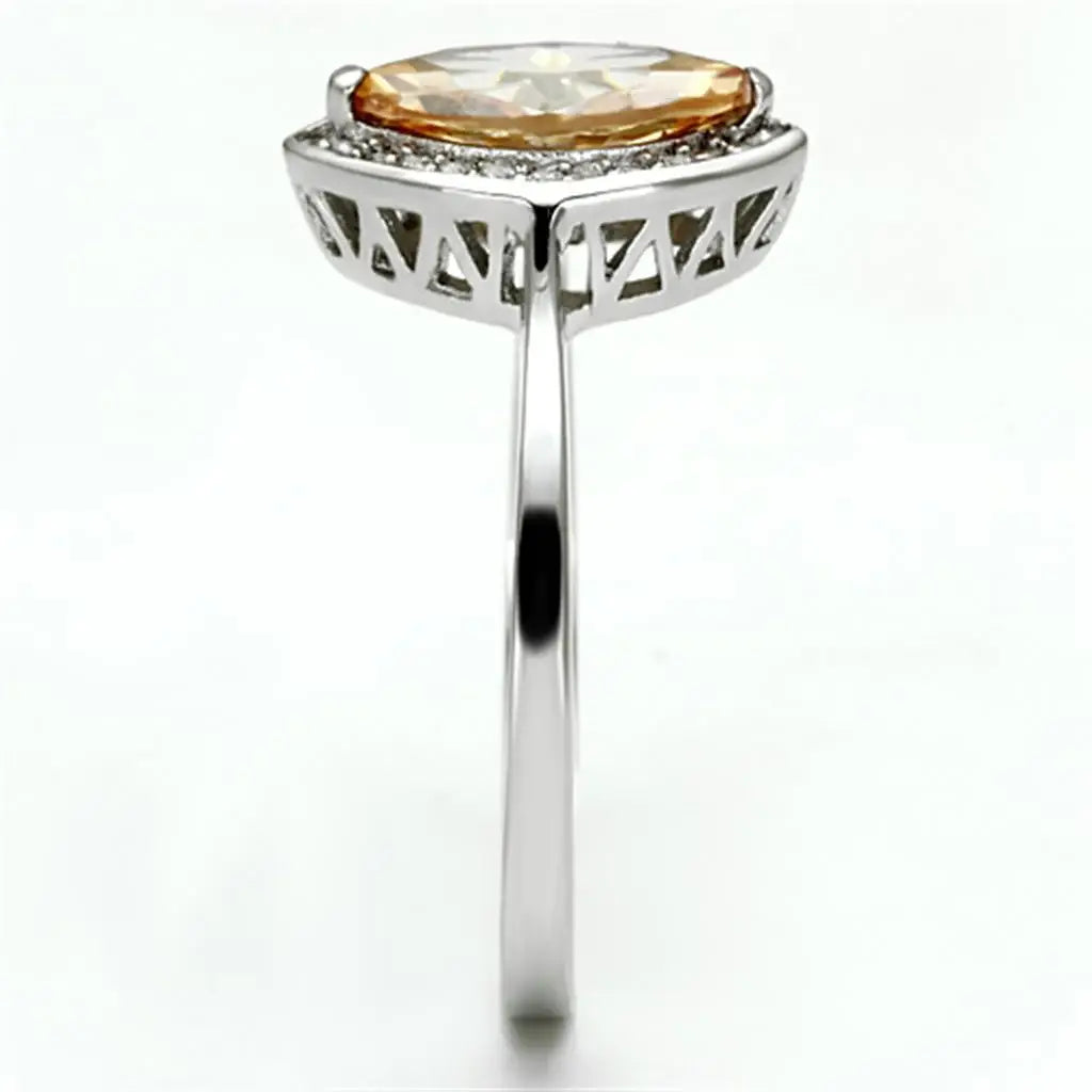 TS098 - Rhodium 925 Sterling Silver Ring with AAA Grade CZ in Champagne - Alamode - Flyclothing LLC