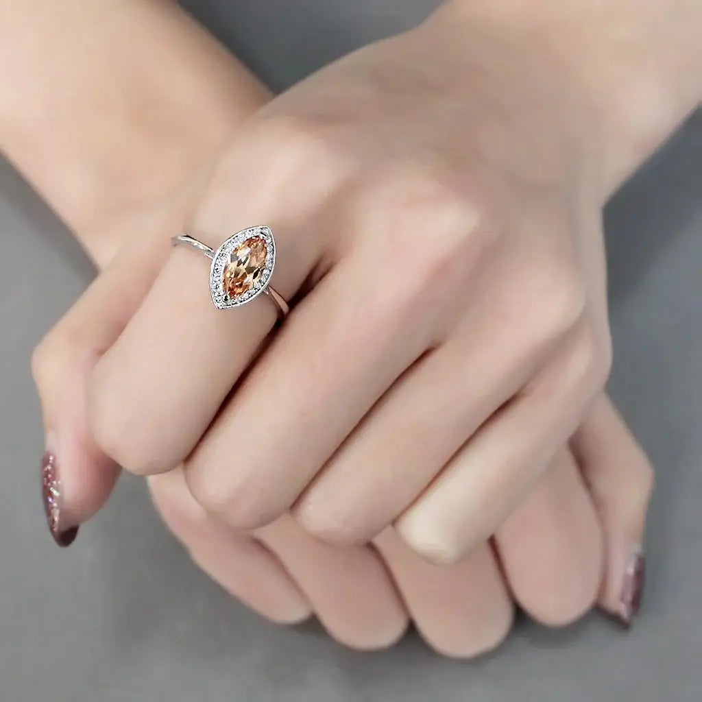 TS098 - Rhodium 925 Sterling Silver Ring with AAA Grade CZ in Champagne - Alamode - Flyclothing LLC