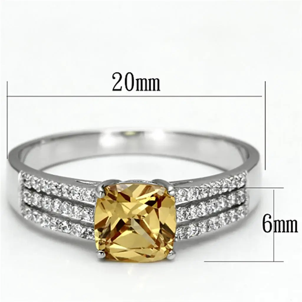 TS099 - Rhodium 925 Sterling Silver Ring with AAA Grade CZ in Champagne - Alamode - Flyclothing LLC