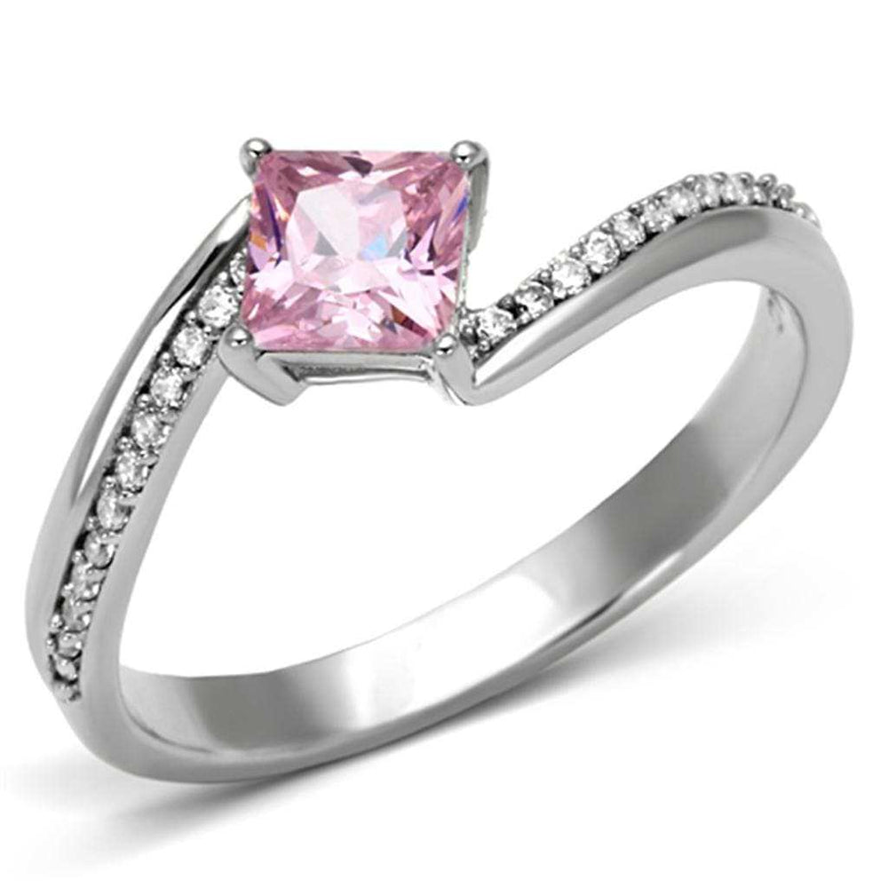 TS100 - Rhodium 925 Sterling Silver Ring with AAA Grade CZ in Rose - Alamode - Flyclothing LLC
