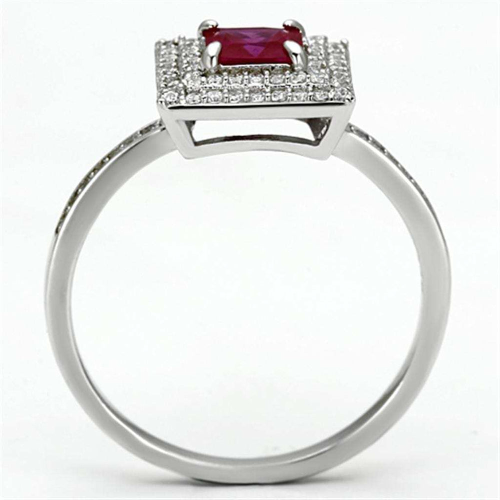 TS102 - Rhodium 925 Sterling Silver Ring with Synthetic Corundum in Ruby - Alamode - Flyclothing LLC