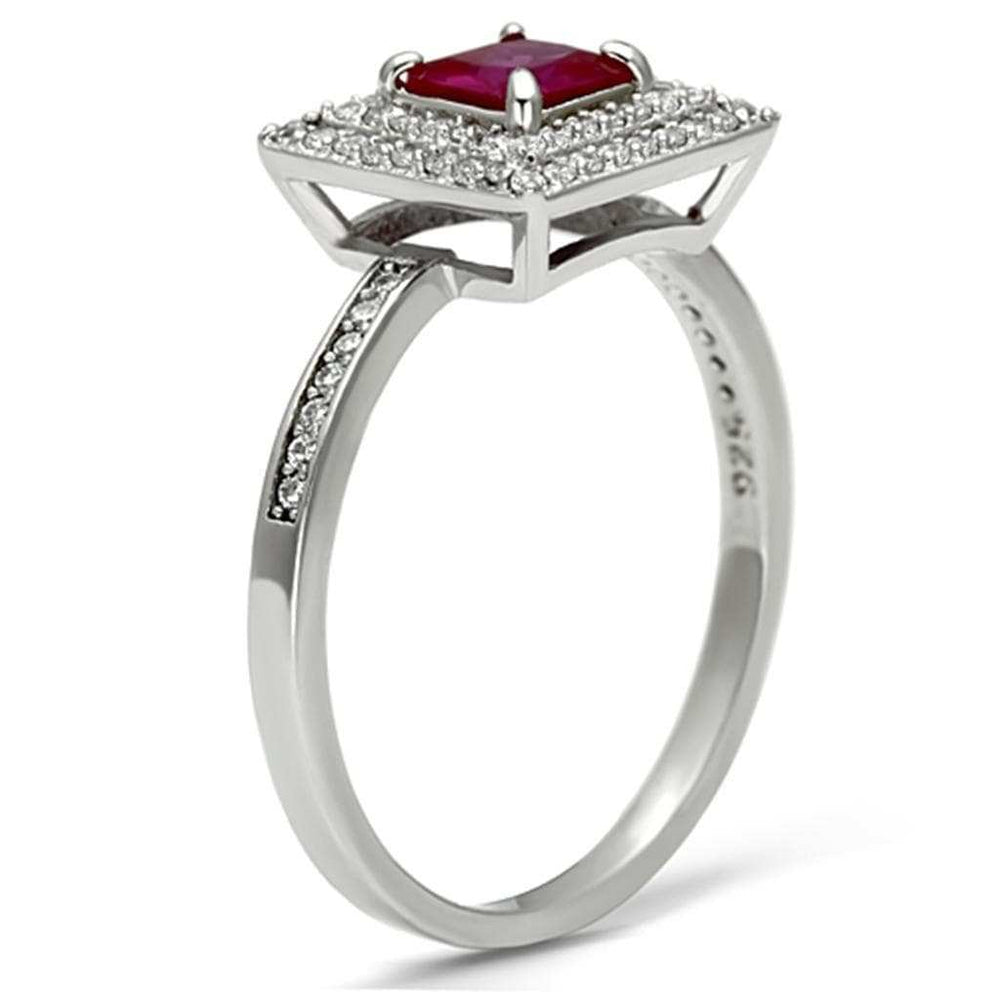 TS102 - Rhodium 925 Sterling Silver Ring with Synthetic Corundum in Ruby - Alamode - Flyclothing LLC