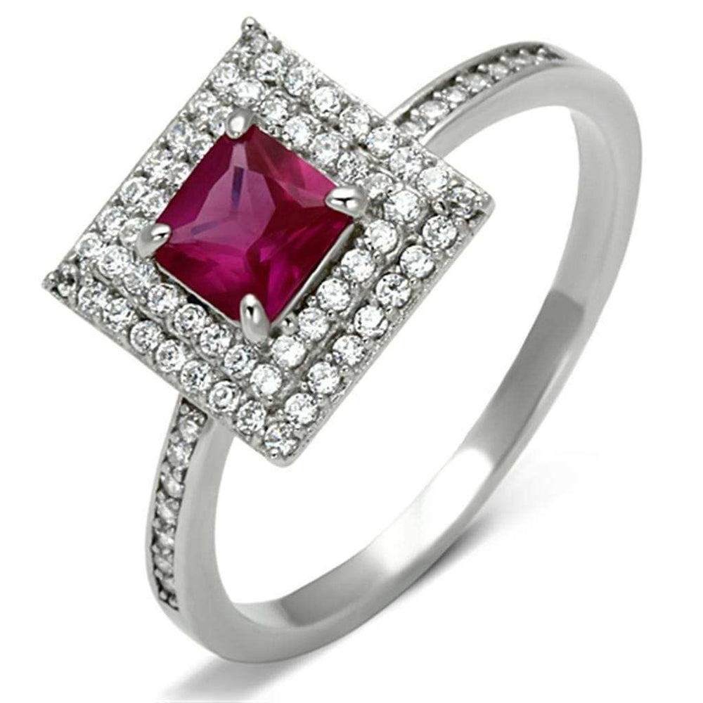 TS102 - Rhodium 925 Sterling Silver Ring with Synthetic Corundum in Ruby - Alamode - Flyclothing LLC